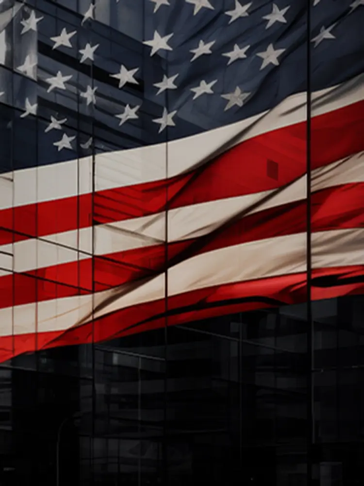 Barron Lighting Group mobile header background graphic showcasing the American flag for Buy American Act manufacturing compliance.