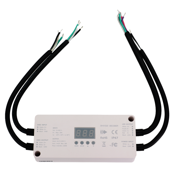 DMX-CV-DECODER-WP Series Waterproof DMX512 Decoder, 12-24VDC Input